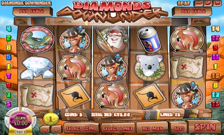 Diamonds Down Under video slot machine demo