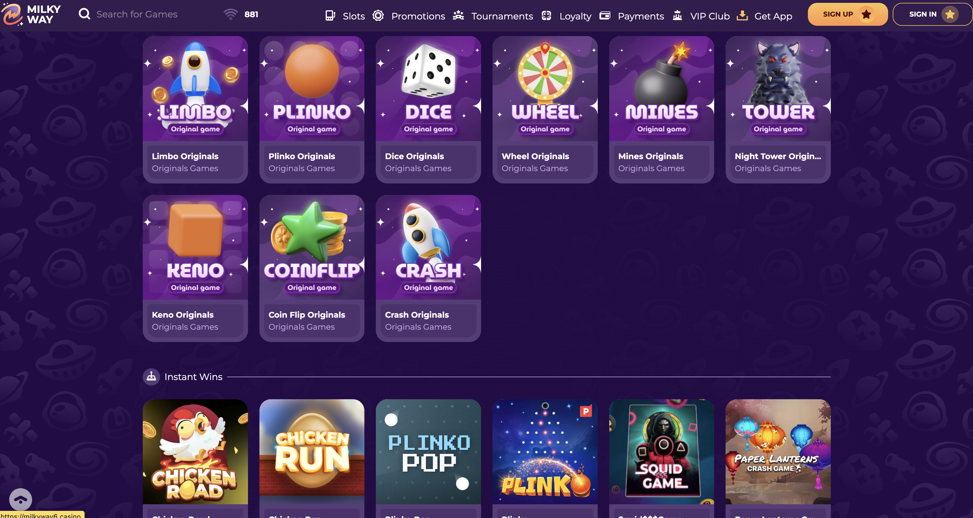 Milkyway games lobby