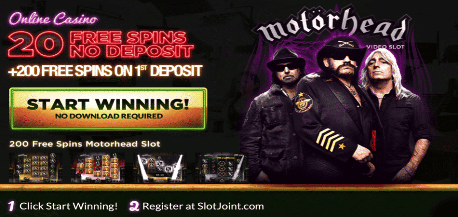 20 no deposit spins in Motörhead at Slotjoint casino
