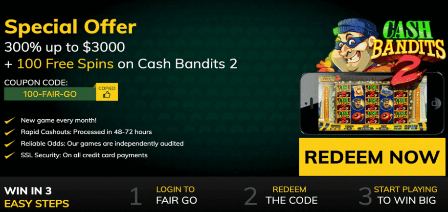 cash bandits 2 bonus code fairgo casino