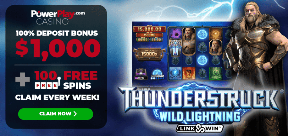 100 free spins on Thunderstruck Wild Lightning - Power Play