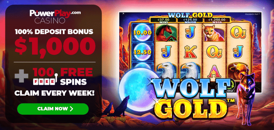 100 free spins on Wolf Gold - Power Play