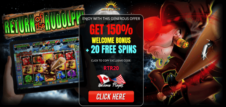 return of the rudolph free spins bonus code at sun palace
