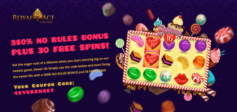 sweet 16 free spins bonus code