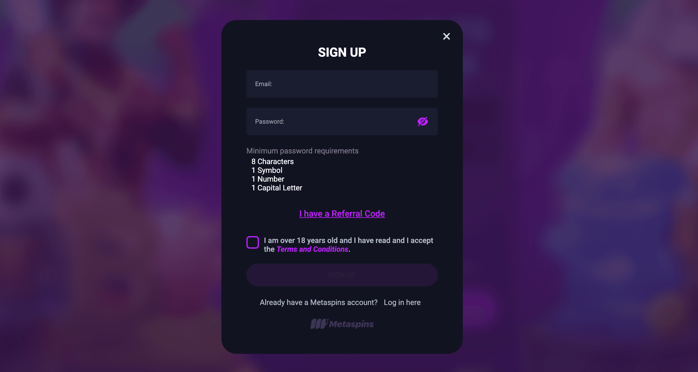 Metaspins signup bonus