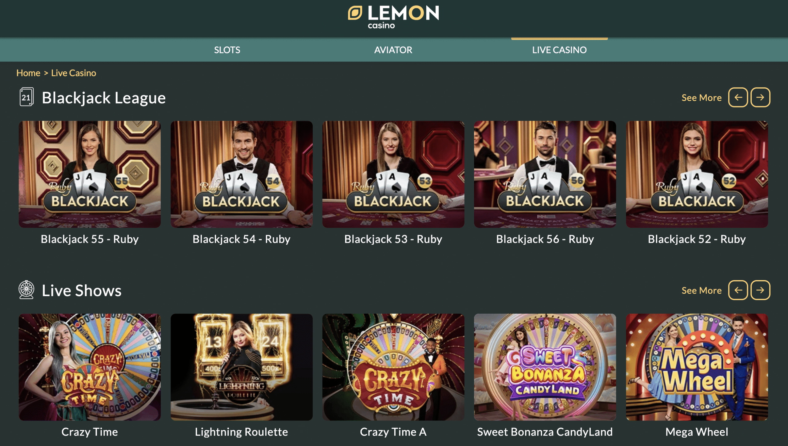 Lemon Casino - live games