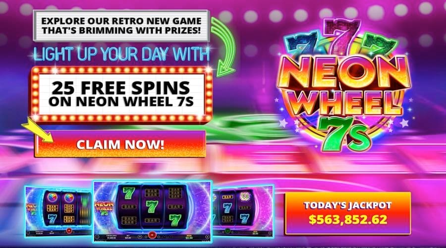 Holen Sie sich 25 FS auf dem Neon Wheel 7s-Slot