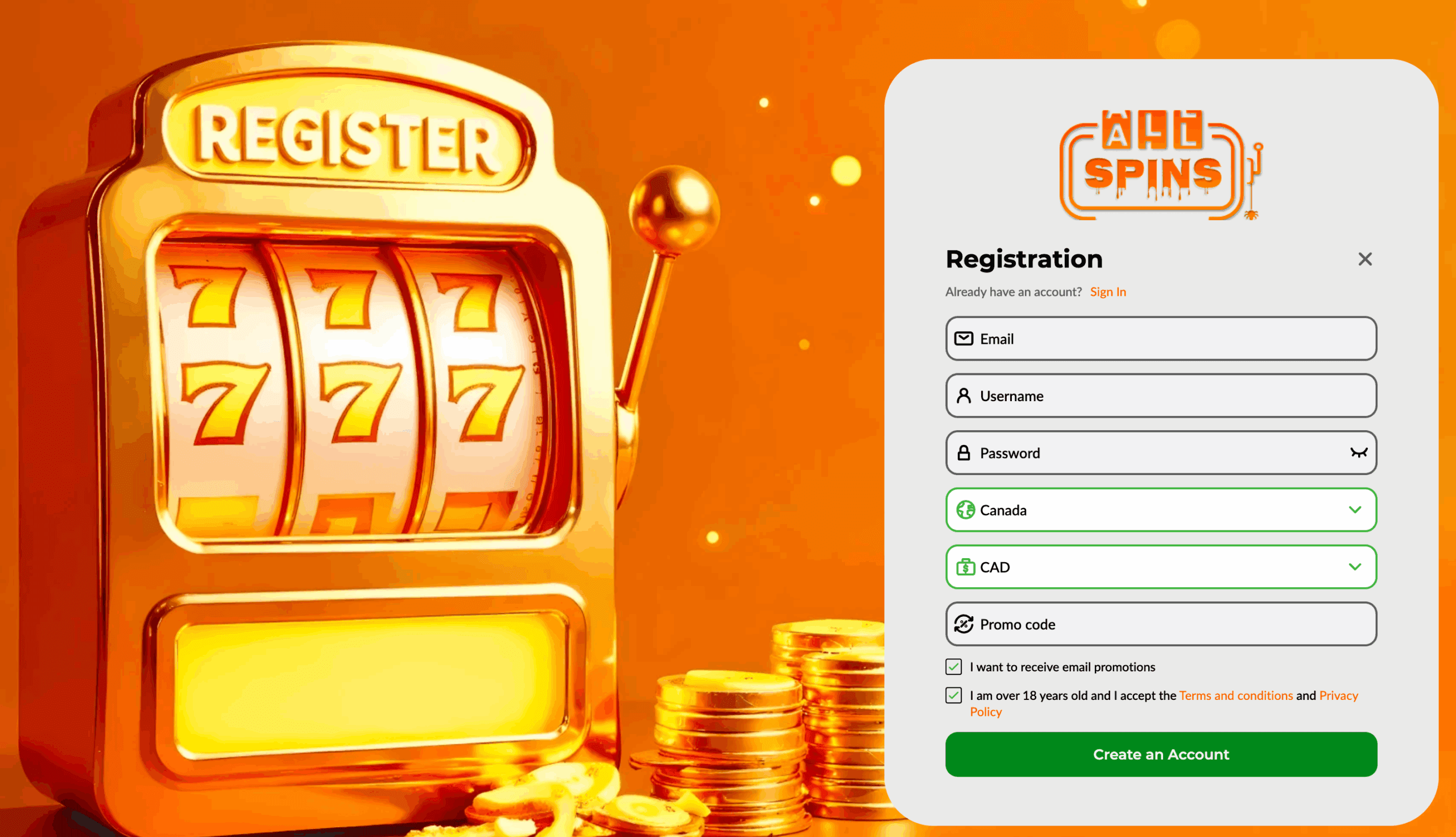 Allspins signup bonus