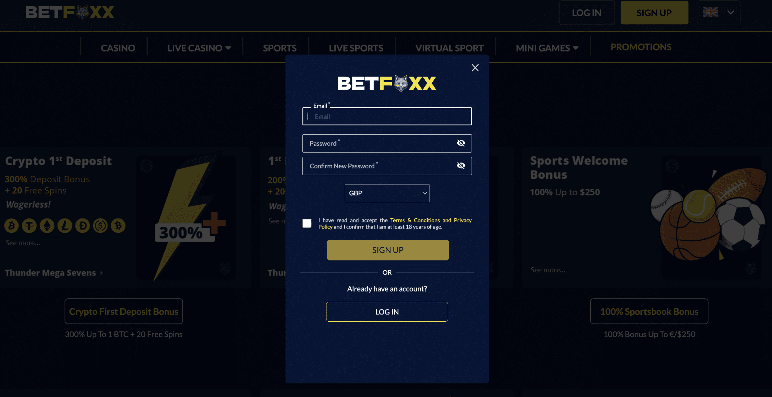 BetFoxx signup