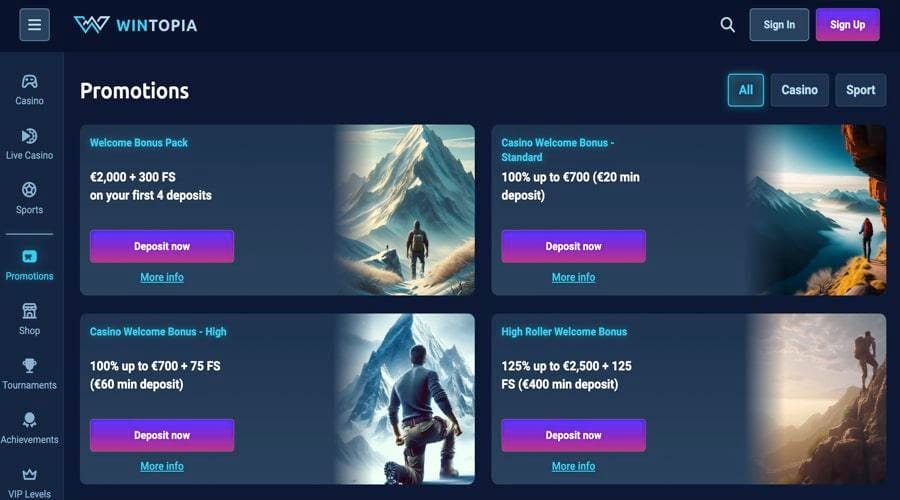 Wintopia Casino Welcome Bonus