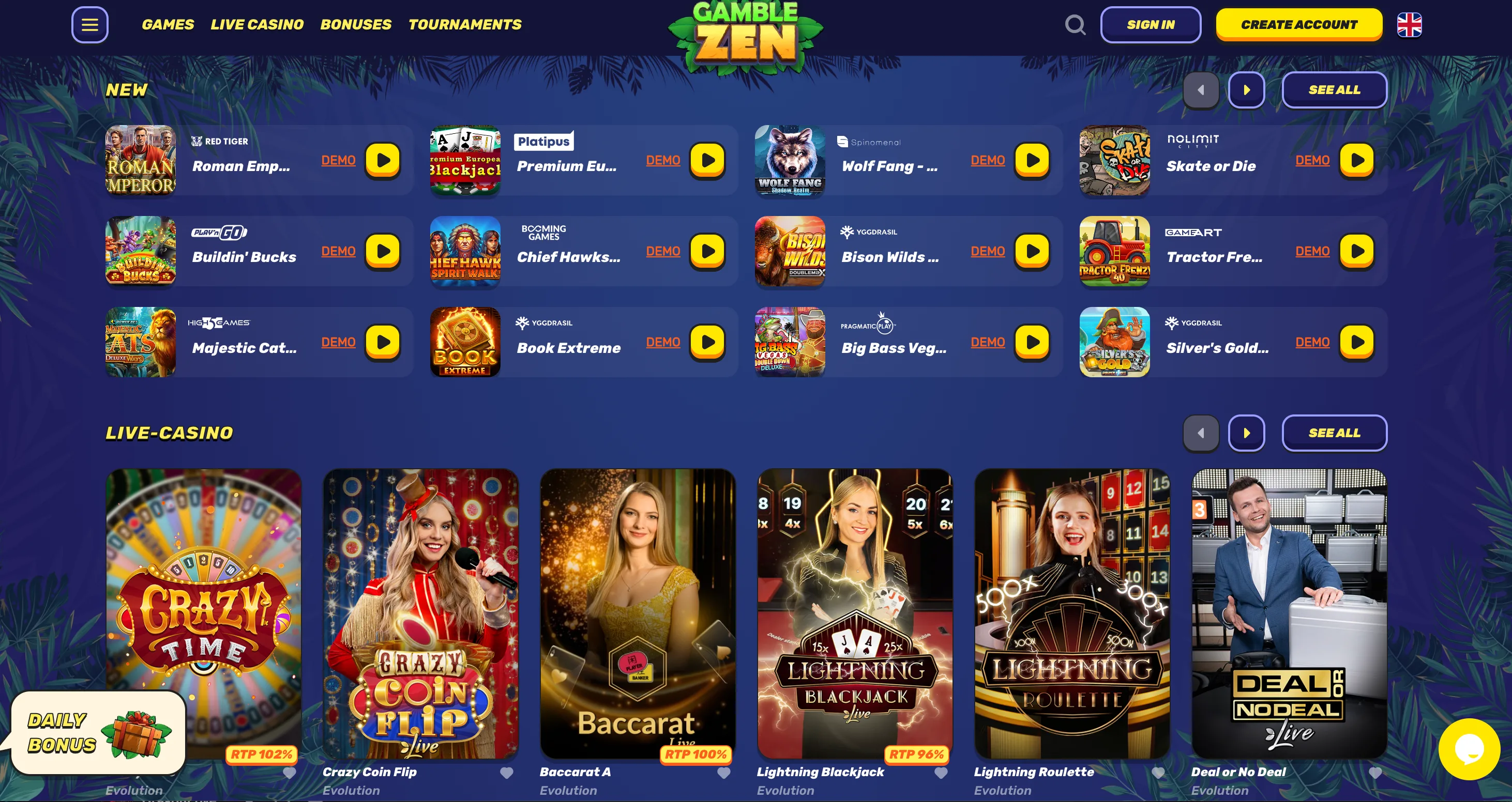 Gamble Zen Live Games Bonuses