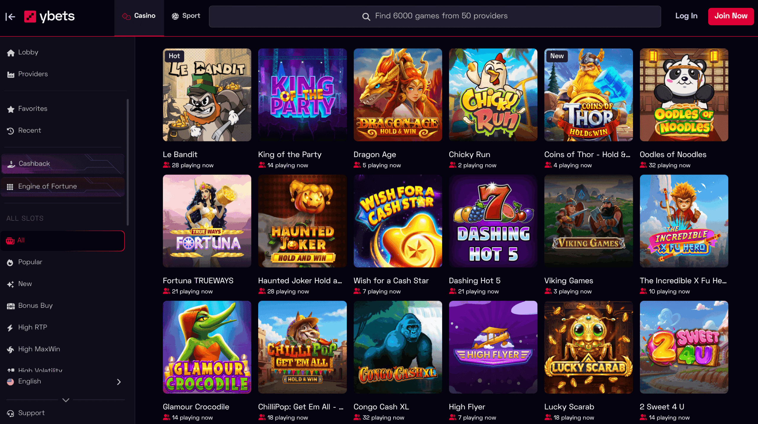 YBets Casino Games