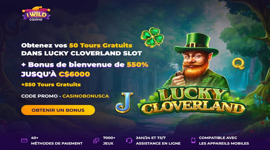 iWild Casino - Lucky Cloverland bonus code for CA Players