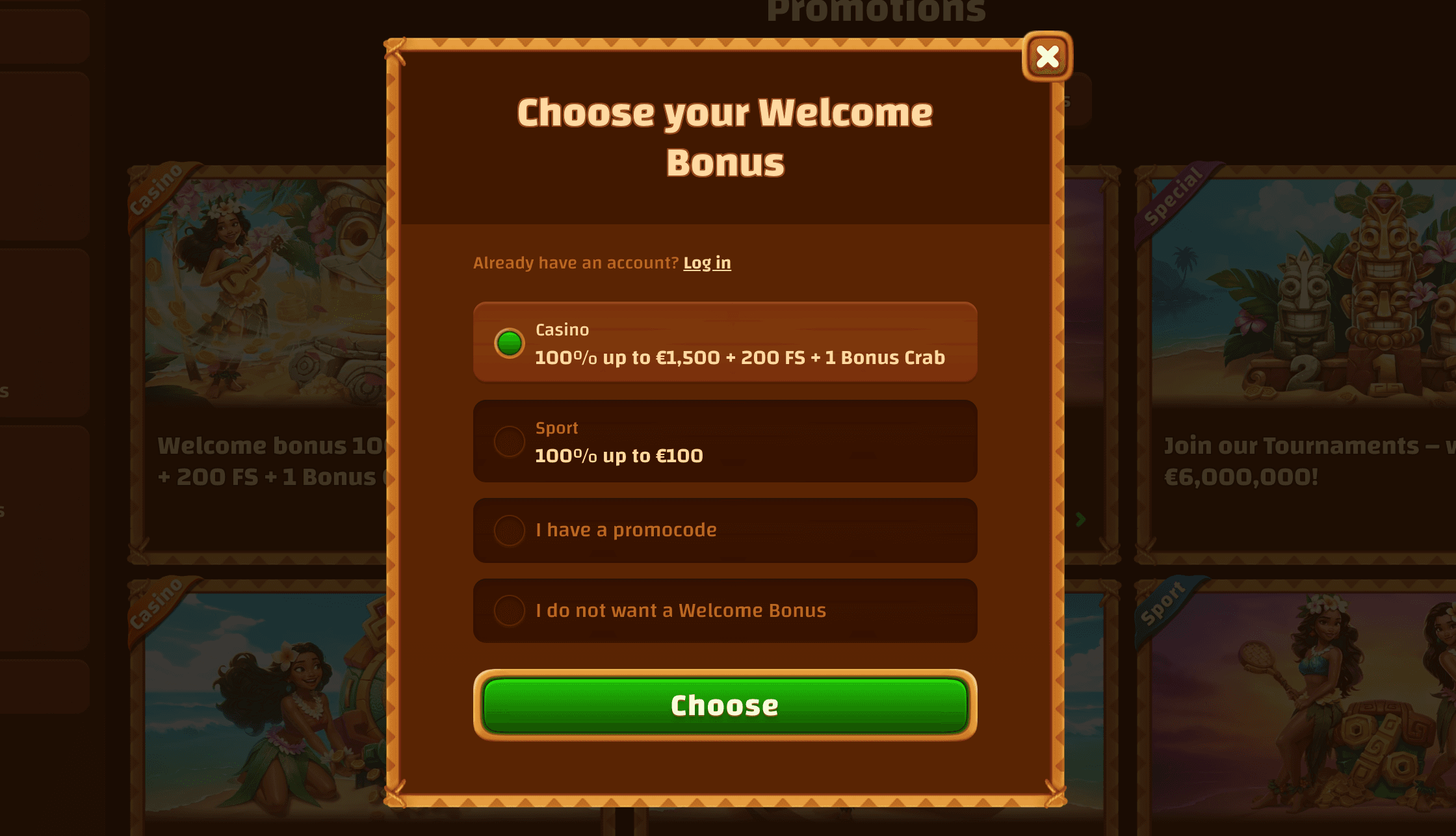 Tiki Casino registration bonus