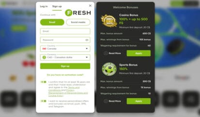 Fresh Casino FS on deposit