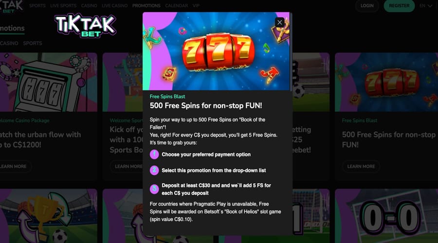TikTakBet Free Spins