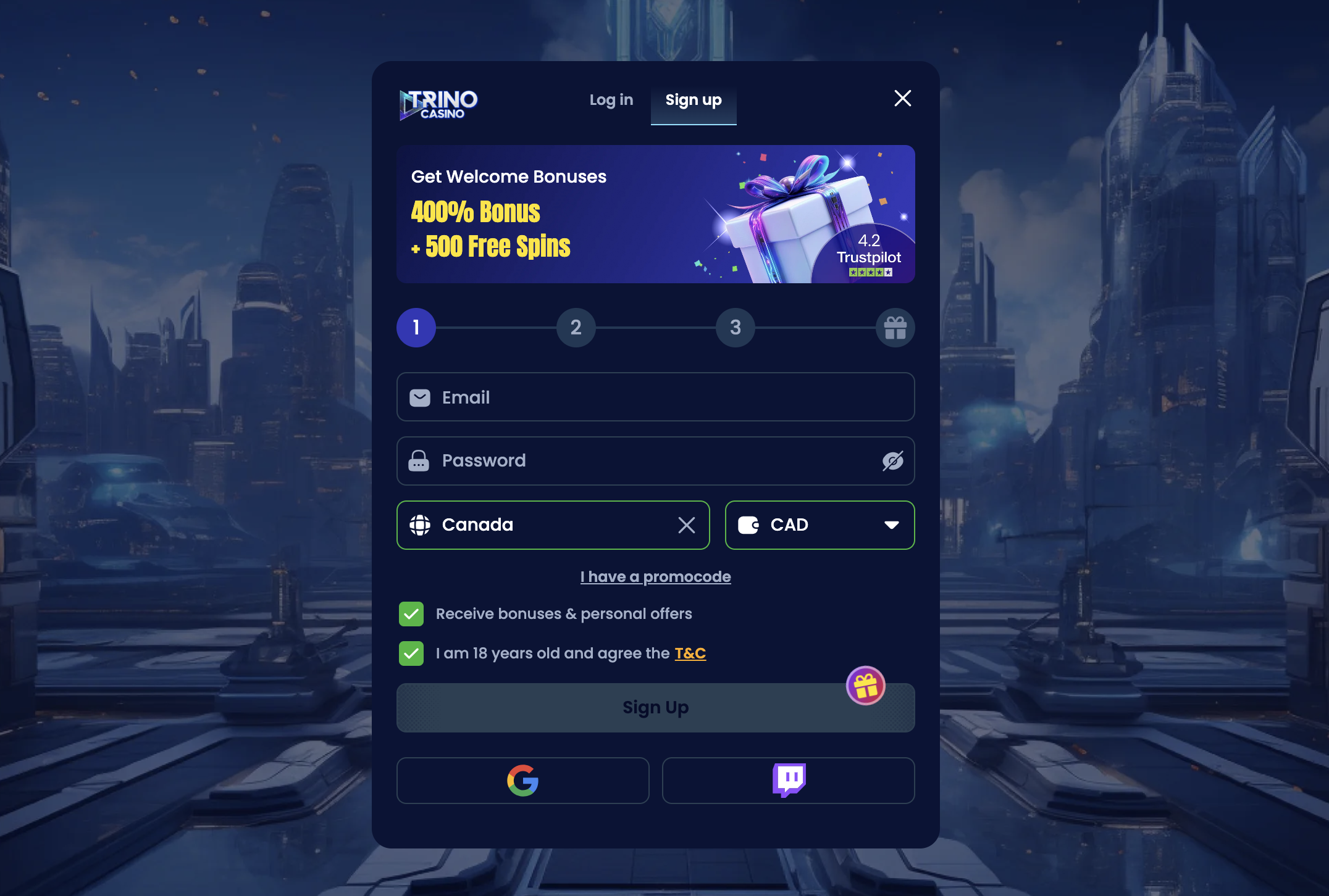Trino Casino signup bonus