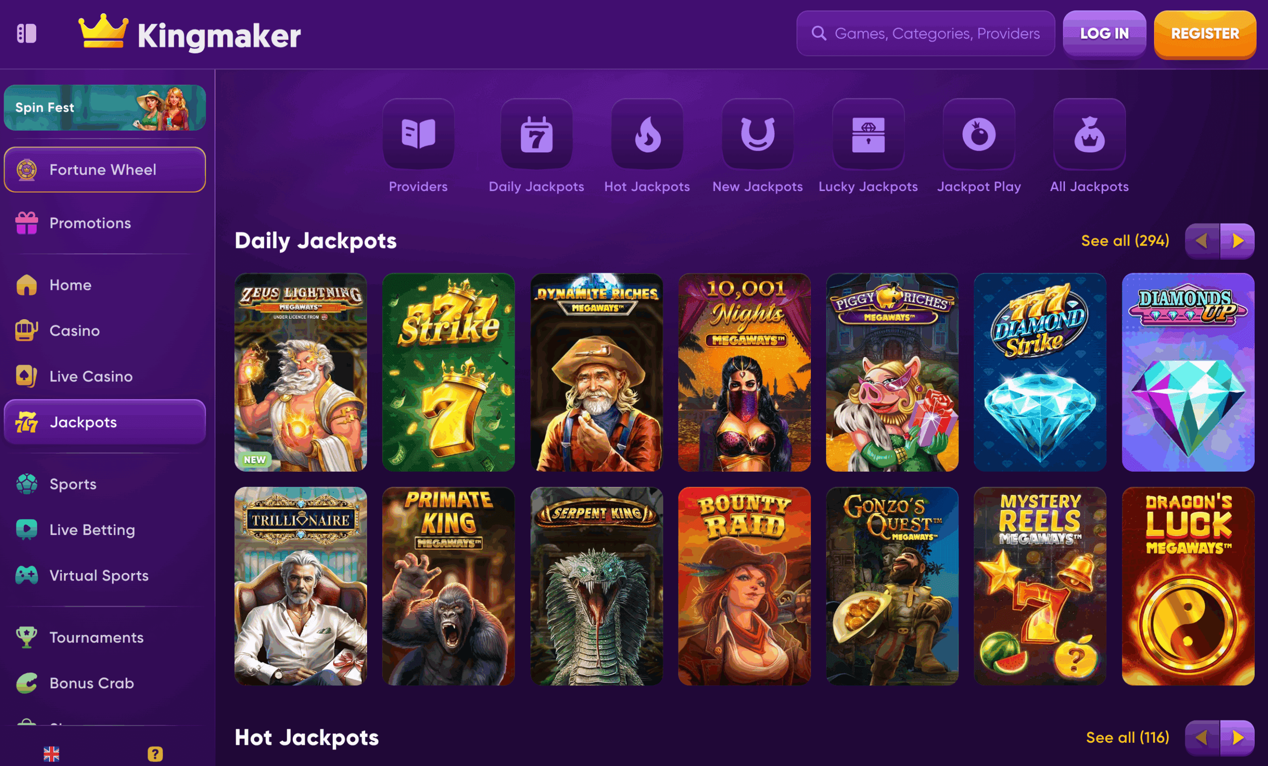 Offre de jackpots Kingmaker