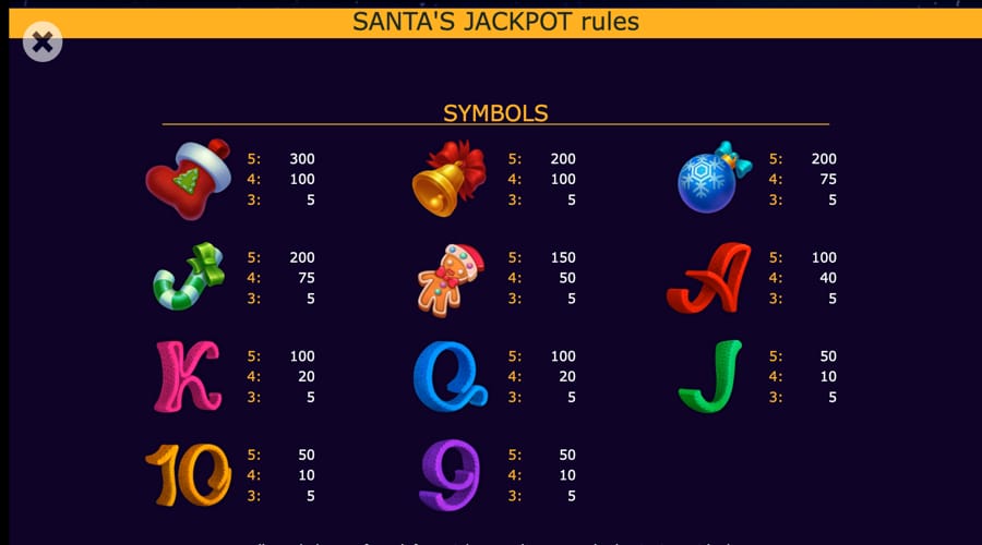 Santa's Jackpot slot paytable