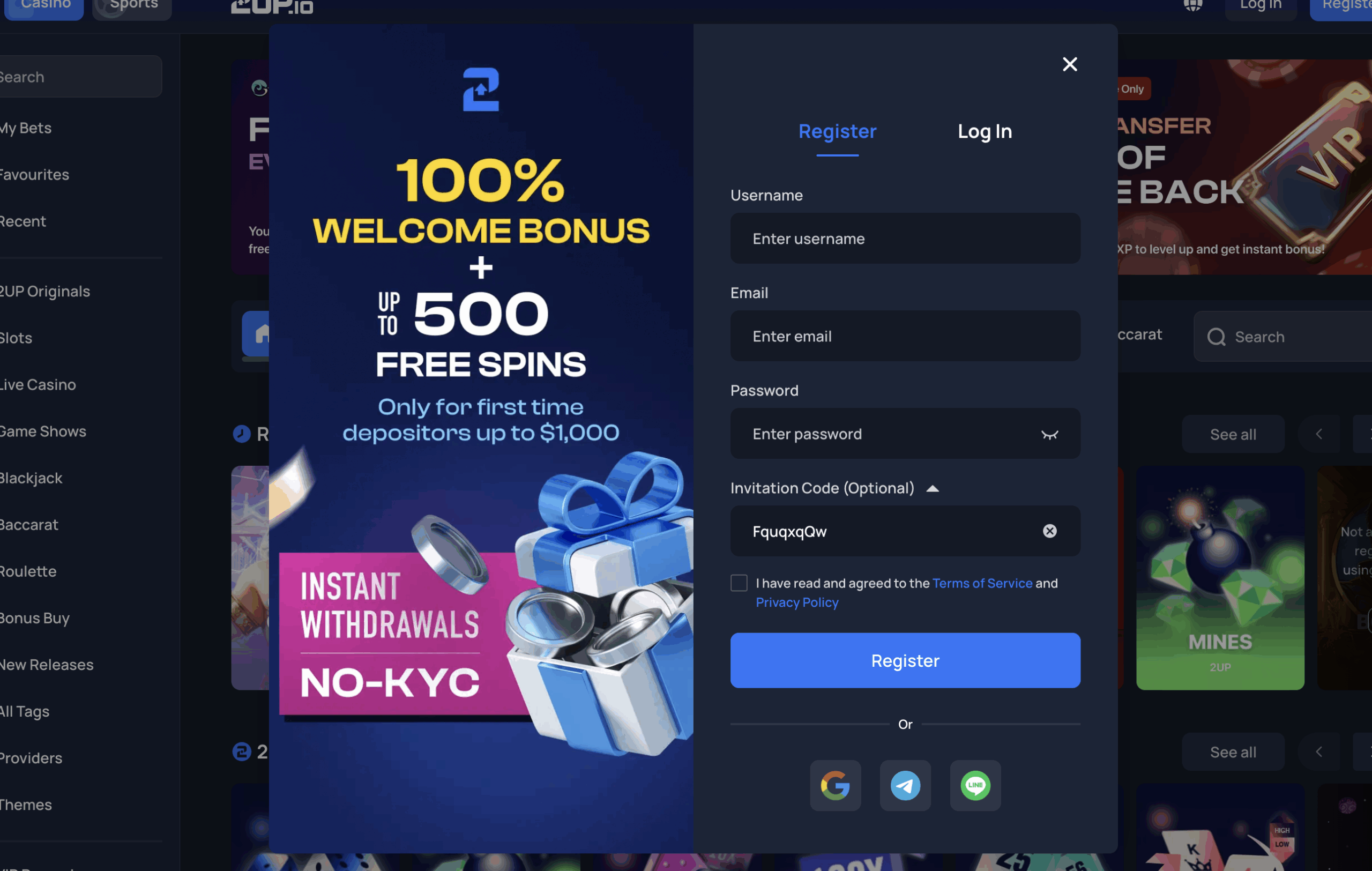 Inscription au bonus 2up