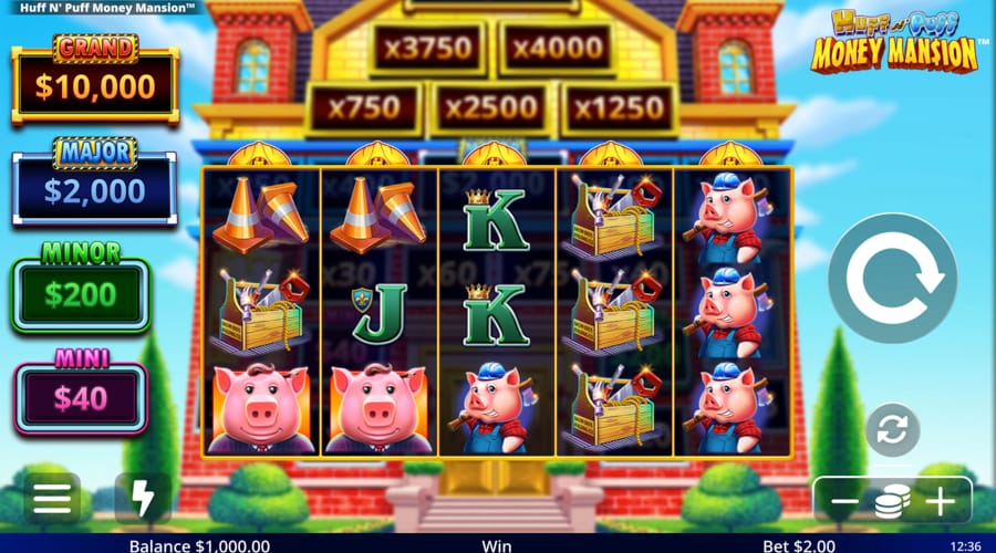 Huff N’ Puff Money Mansion slot demo - Light & Wonder