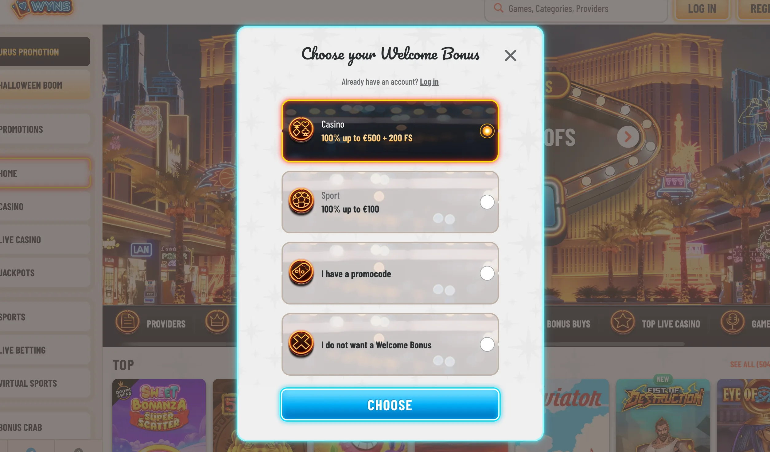 Wyns - registration bonus