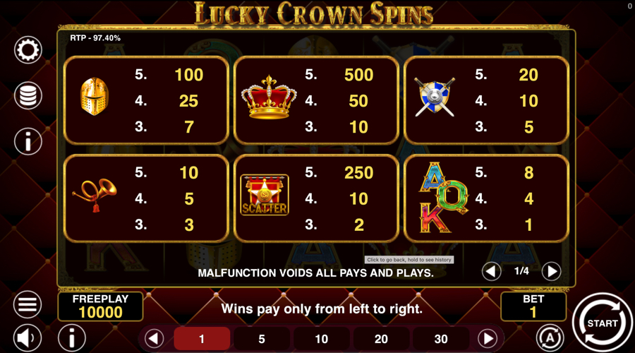 Lucky Crown Spins slot demo - paytable