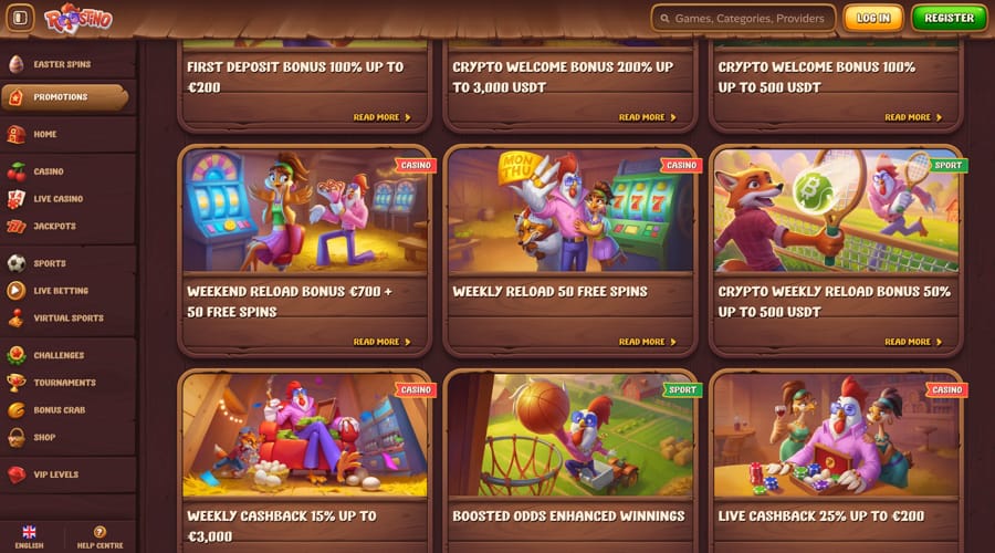 Roostino's euro bonuses
