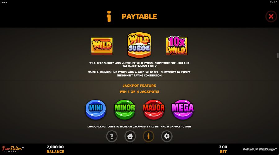 Volted Up Wild Surge slot paytable