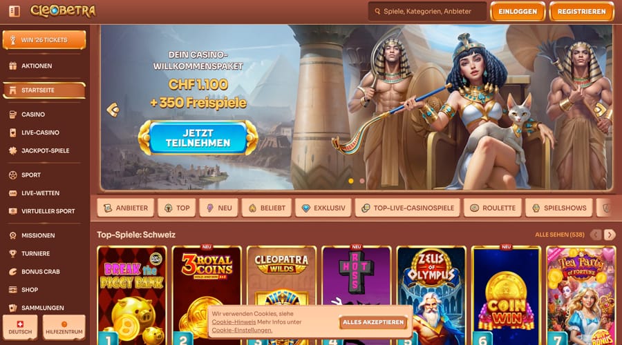 Cleobetra Casino CHF bonus