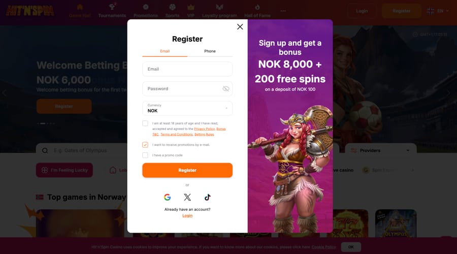Hit'n Spin Casino NOK kr Bonus
