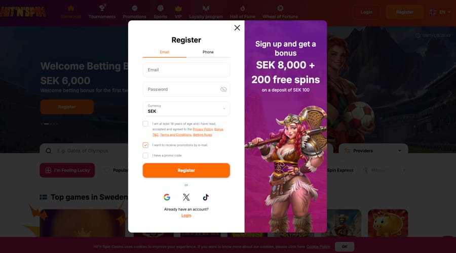 Hit'n Spin Casino SEK bonus