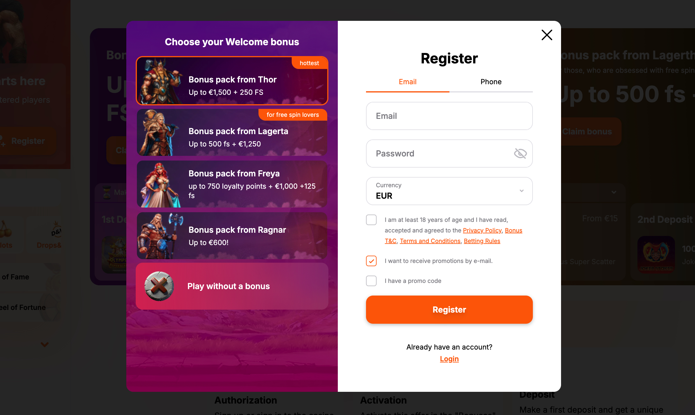 Hit'n Spin casino signup bonus