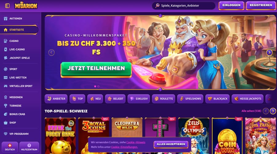 Midarion Casino CHF bonus