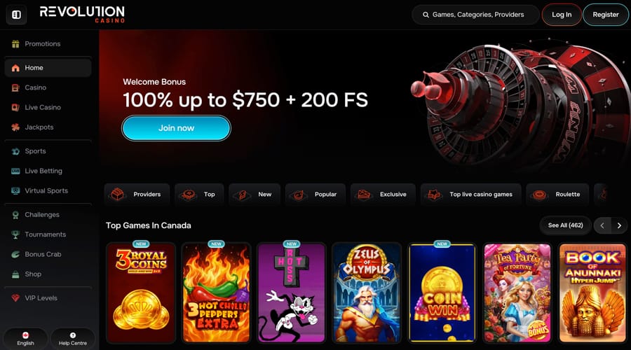 Revolution Casino CAD Bonus