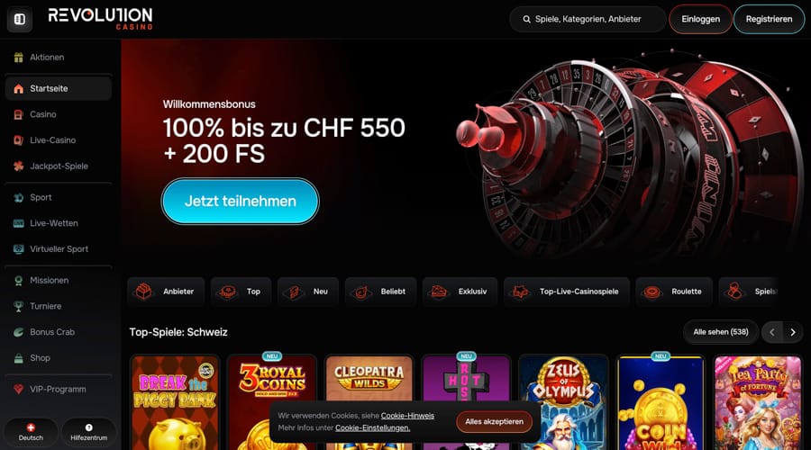 Revolution Casino CHF bonus