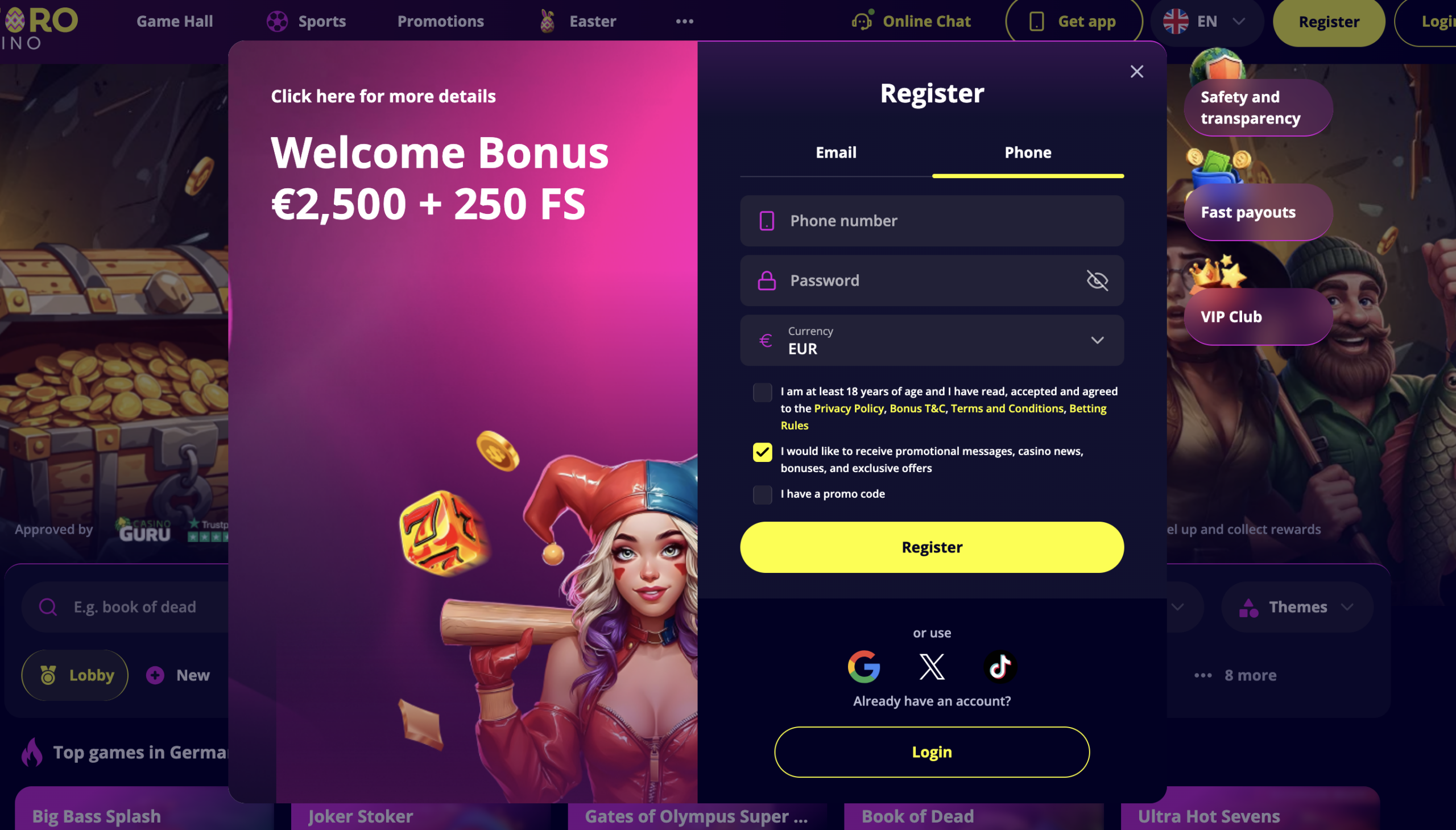 Slotoro Casino signup bonus