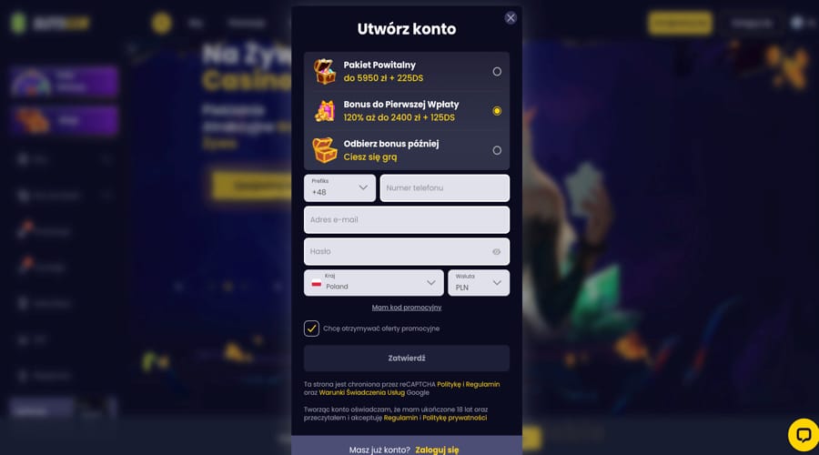 Slotsgem Casino PLN bonus
