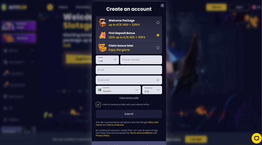 Slotsgem Casino SEK bonus