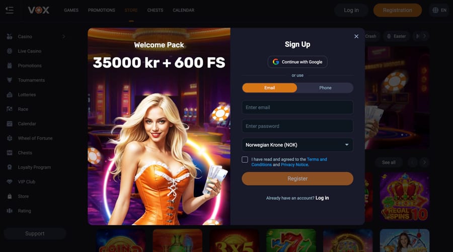 Vox Casino NOK kr Bonus