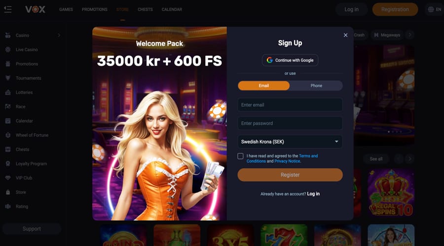 Vox Casino SEK bonus