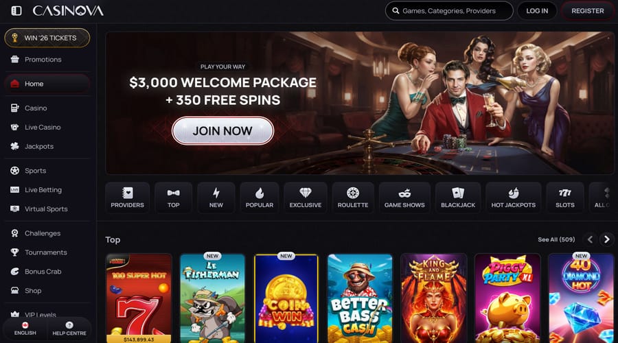 Casinova Casino Canada bonus