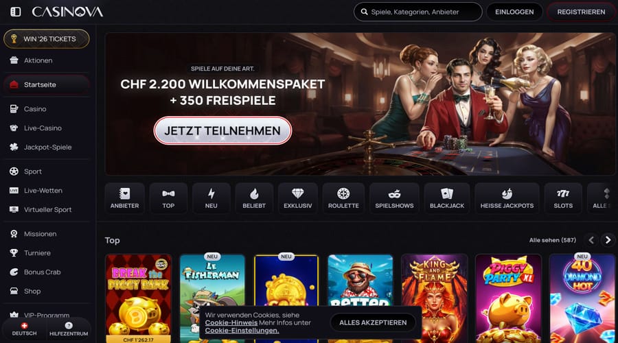 Casinova Casino Swiss bonus