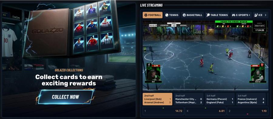 Golazzo live betting feature