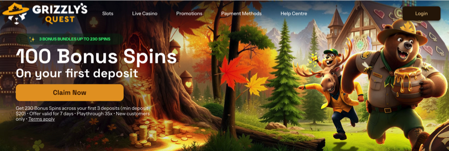 Grizzly's Quest Casino welcome offer