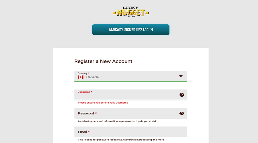 Lucky Nugget registration