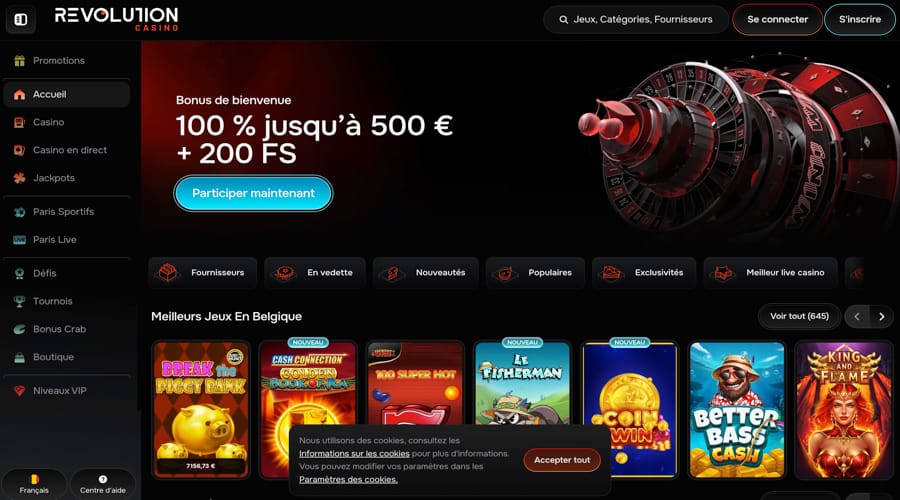 Revolution Casino Belgium bonus