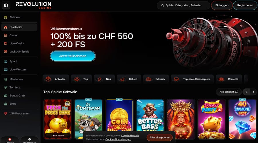Revolution Casino Swiss bonus