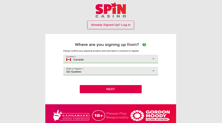 Spin Casino registration