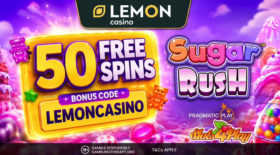 50 Free Spins on Sugar Rush - Lemon Casino